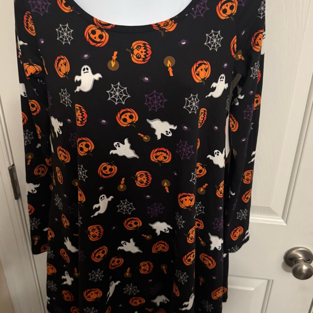 Womens black Halloween Webs Ghosts Jack o Lanterns Spiders Long Sleeve Dress NEW